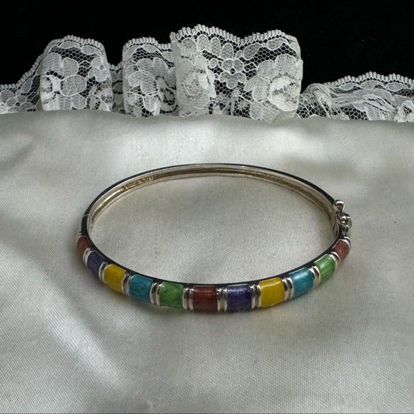 STERLING SILVER ROSS SIMONS MULTI COLORED BANGLE BRACELET - Picture 4 of 4